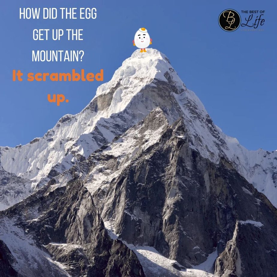 Funny Backpacking Quotes How did the egg get up the mountain? It scrambled up.