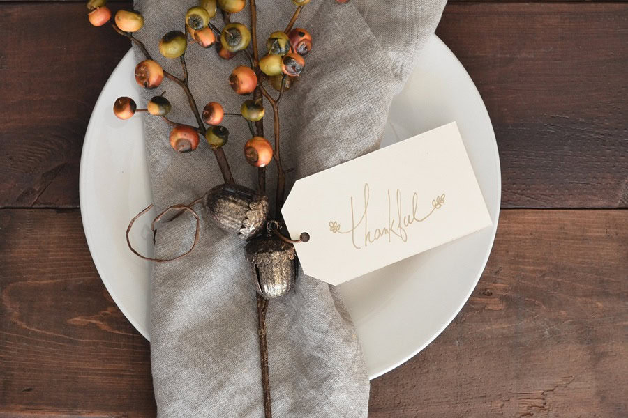 Sausage Stuffing Recipes for Thanksgiving Close Up of a Napkin with a Small Thanksgiving Tag on It That Says Thankful