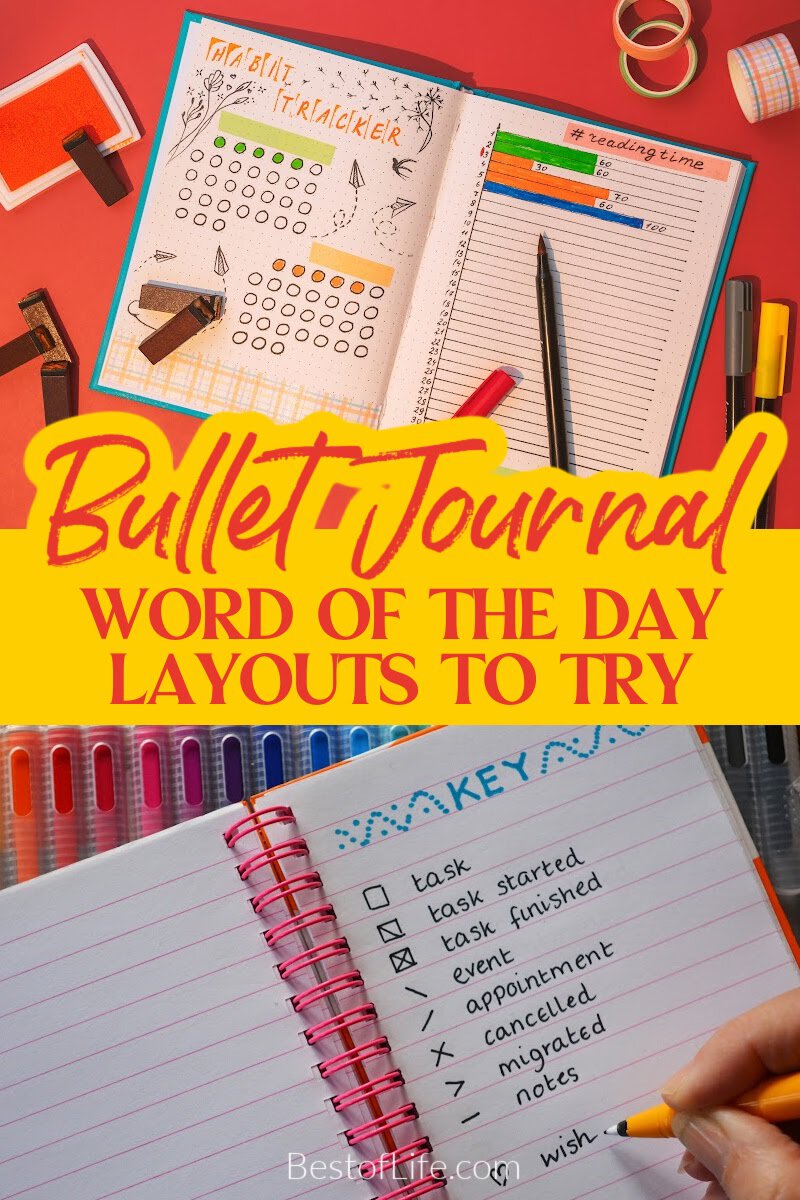 Bullet journal word of the day layouts allows you to motivate yourself every day when you open your journal for the first time. Bullet Journal Ideas | BuJo Ideas | Bullet Journal Layouts | Bullet Journal Inspirational Layouts | Word of The Day via @thebestoflife