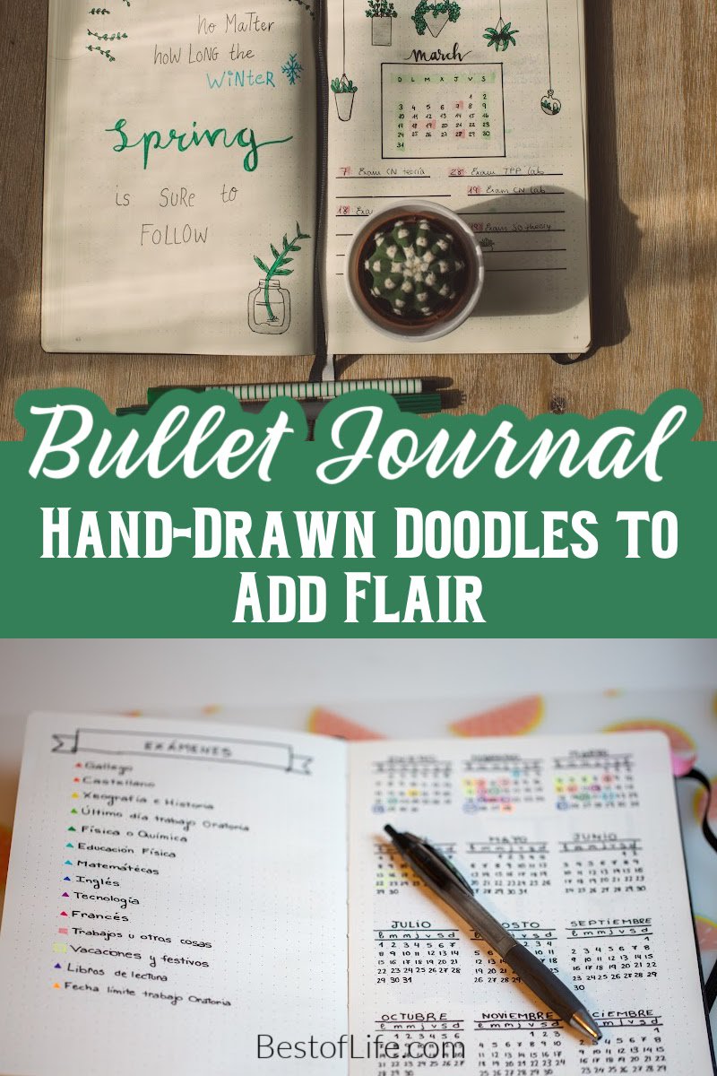 Bullet journal hand drawn doodles are great ways to add personal flair to the book of your life, your day to day, and your goals for the future. Bullet Journal Ideas | Bullet Journal Drawings | Doodles for Bullet Journals | Life Organization Tips via @thebestoflife