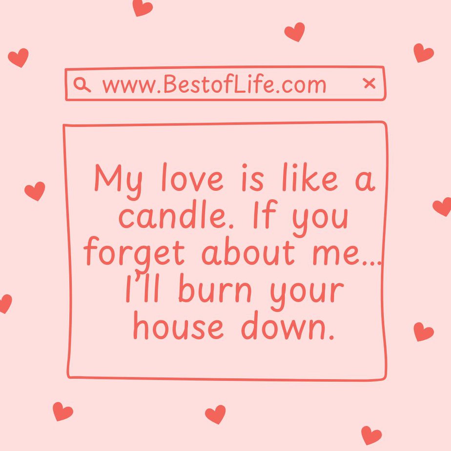 Sarcastic Valentines Day Quotes My love is like a candle. If you forget about me…I’ll burn your house down.