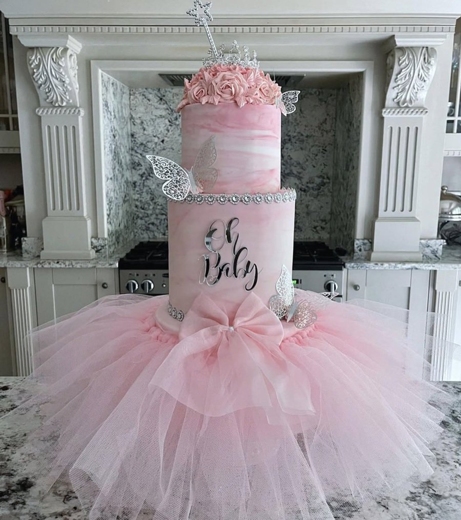 Baby Shower Cakes for Girls a Pink Tiered Cake with a Pink Tutu Around the Bottom