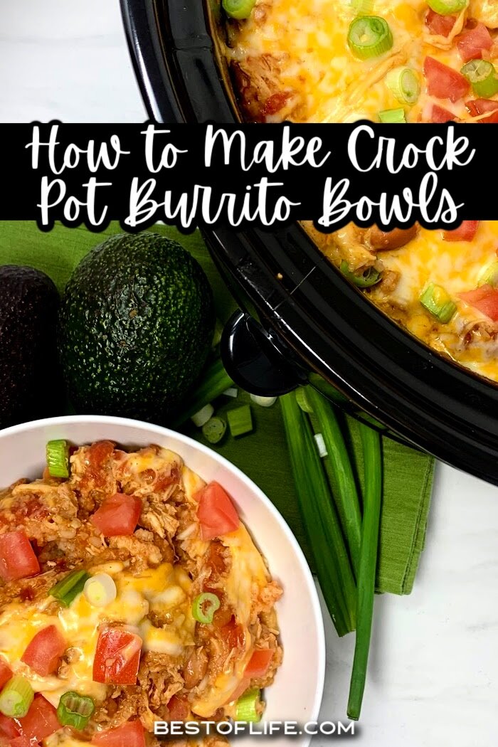Crockpot chicken bowls make perfect party food recipes or game day recipes to keep the party fueled with easy to make party food ideas. Chicken Taco Bowls | Crockpot Party Recipes | Crockpot Mexican Recipes | Slow Cooker Burrito Bowl Recipe | Party Food Recipes | Slow Cooker Party Recipes | Easy Dinner Recipes | Slow Cooker Chicken Recipes
