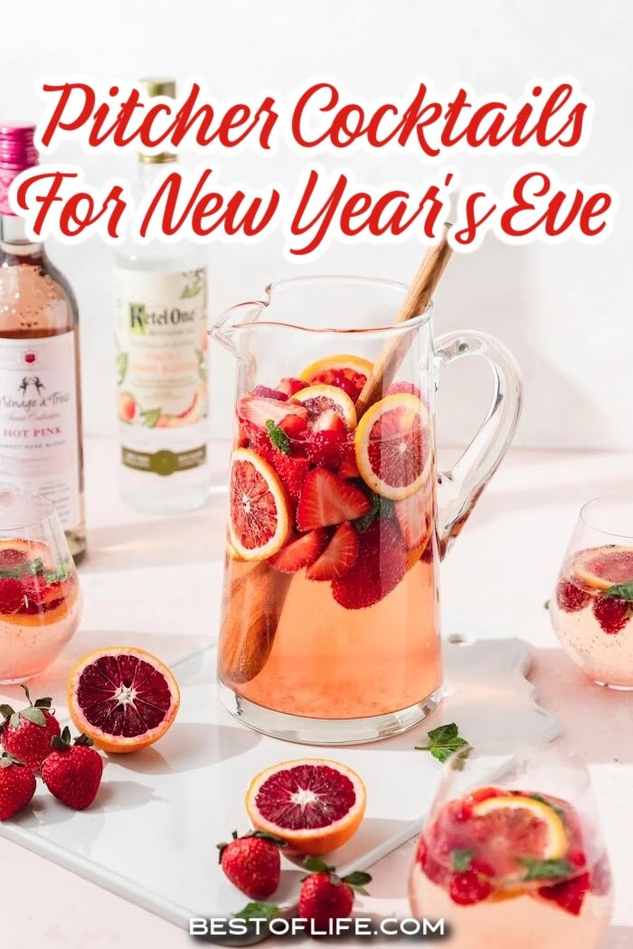 Hosting a New Year&rsquo;s Eve party means you need good party recipes, good music, and pitcher cocktails to ring in the new year. New Year's Cocktails | Pitcher Cocktails | Party Drinks | Holiday Cocktails | Batch Cocktails | Easy Cocktails | New Year's Eve Party | Cocktail Recipes | Party Punch | Festive Drinks | Large Batch Drinks | Celebration Cocktails | Crowd Pleasing Cocktails | New Year's Party Ideas | Champagne Cocktails via @thebestoflife