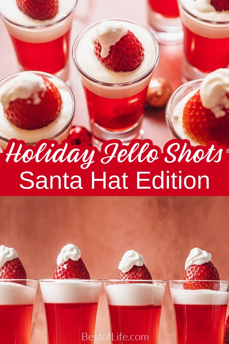 This easy Santa hat jello shot recipe makes the cutest holiday cocktails with a fun jello twist that is perfect for the holidays. Holiday Cocktail Recipes | Holiday Jello Shots | Christmas Jello Shots | Christmas Cocktail Recipe | Christmas Party Recipes | Christmas Party Cocktails | Jello Shots for Christmas | Vodka Jello Shot Recipes via @thebestoflife