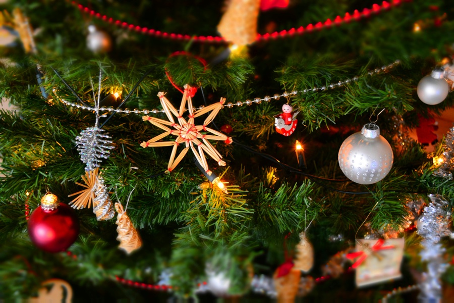 Christmas Party Food for Kids Close Up of Ornaments Hanging on a Christmas Tree