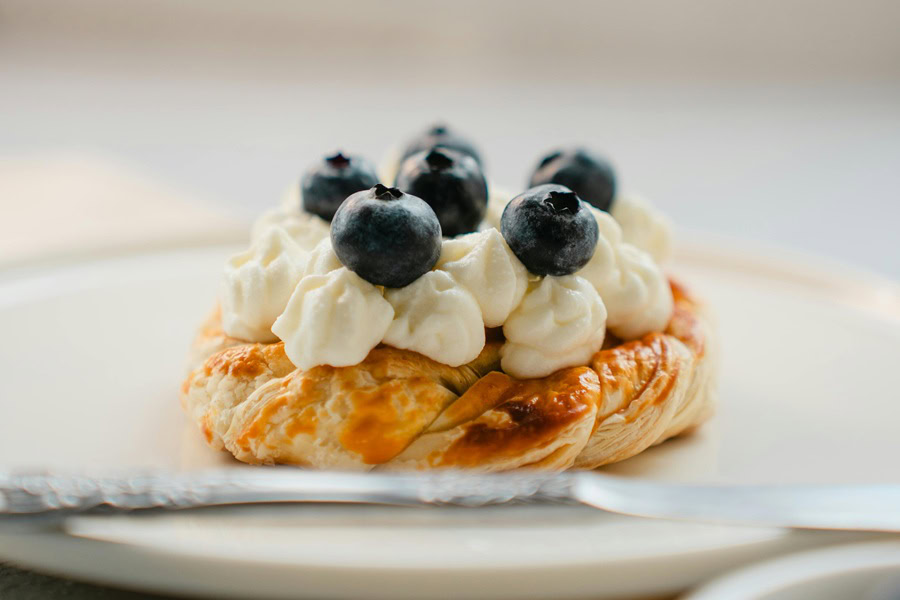 Puff Pastry Appetizer Recipes a Danish Topped with Cream and Blueberries