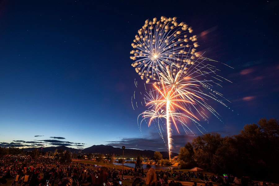 4th of July Cookies View From Far Away of Fireworks Exploding in the Air Above a Small Town