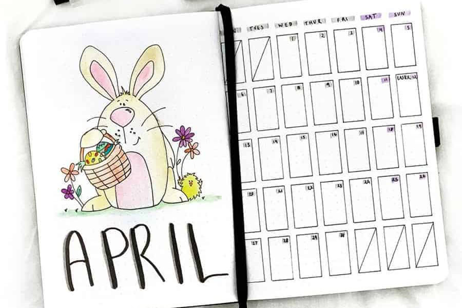 Bullet Journal Easter Doodles to Brighten Your Pages a Bunny Drawing Holding a Basket Filled with Eggs On a Bullet Journal Page