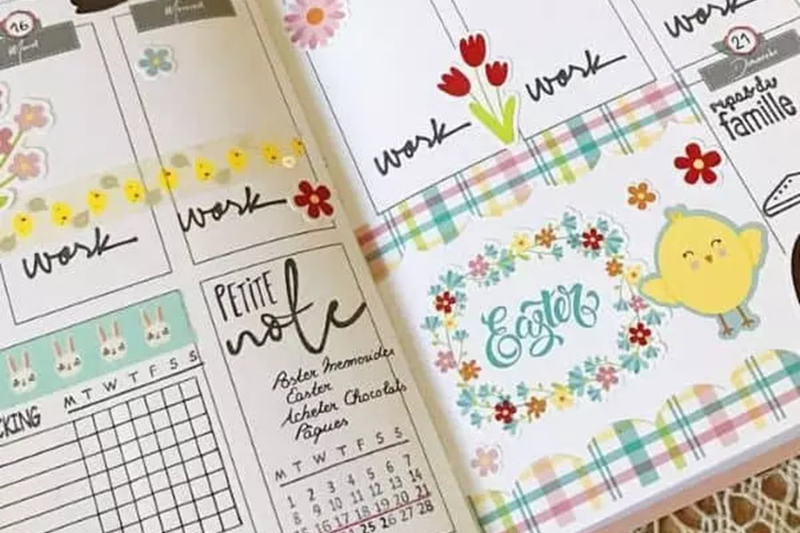 Bullet Journal Easter Doodles to Brighten Your Pages A Bullet Journal Page with a Calendar and Easter Written in Artistic Writing