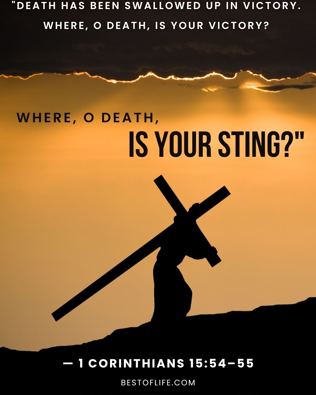Christian Quotes for Easter Sunday &ldquo;Death has been swallowed up in victory. Where, o Death, is your victory? Where, o Death, is your sting?&rdquo; -1 Corinthians 15:54-55