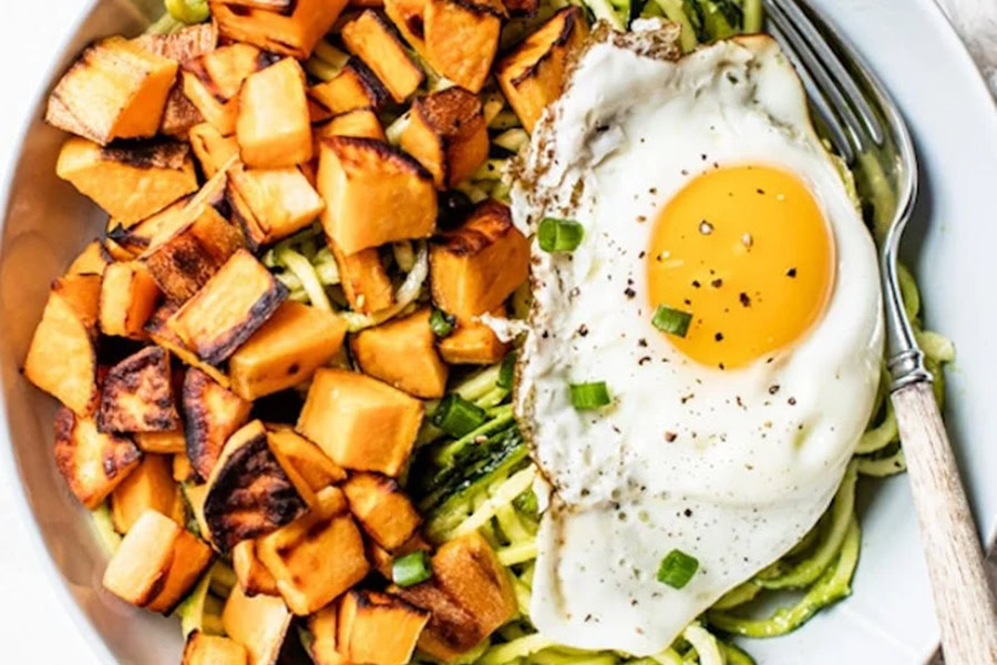Whole30 Breakfast Recipes a Bowl of Zucchini Noodles Topped with an Over Easy Egg