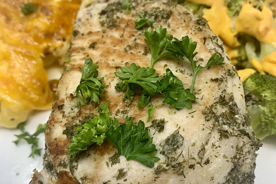 Whole30 Instant Pot Pork Chops Recipe Cooked and Served with Garnish