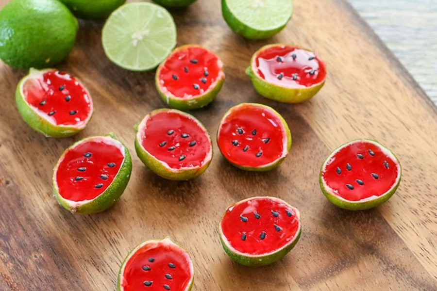 Tequila Jello Shot Recipes Watermelon Tequila Jello Shots in Lime Rinds Made to Look Like Watermelons