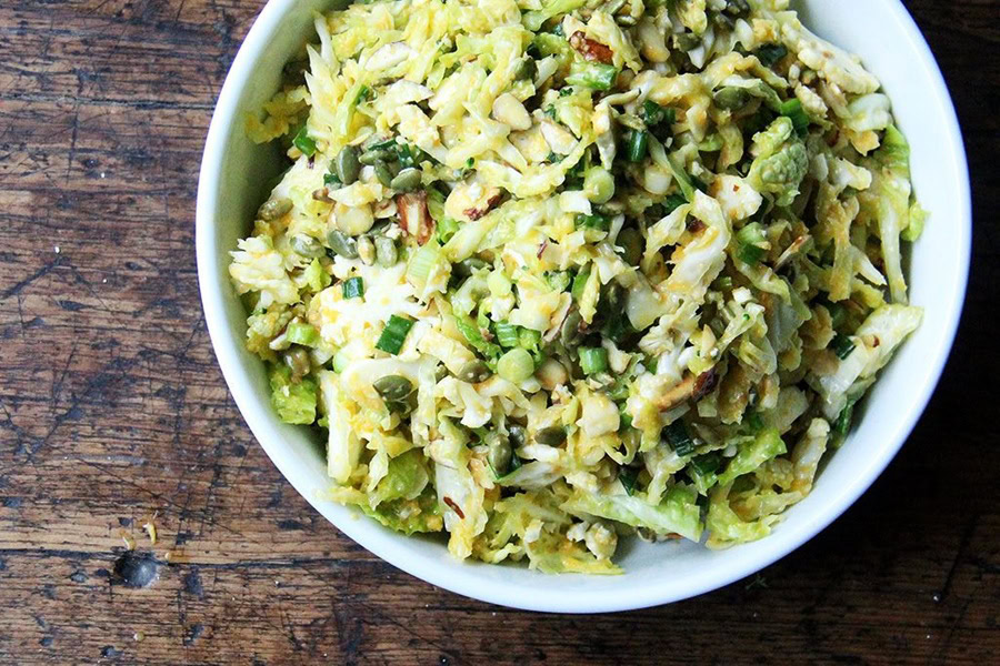 Best Side Dishes for a BBQ Cabbage Slaw with Miso-Carrot Dressing in a White Bowl