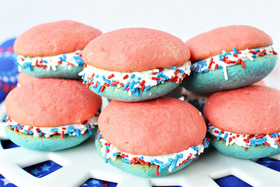 Red White and Blue Desserts Red White and Blue Whoopie Pies Recipe on a White Plate