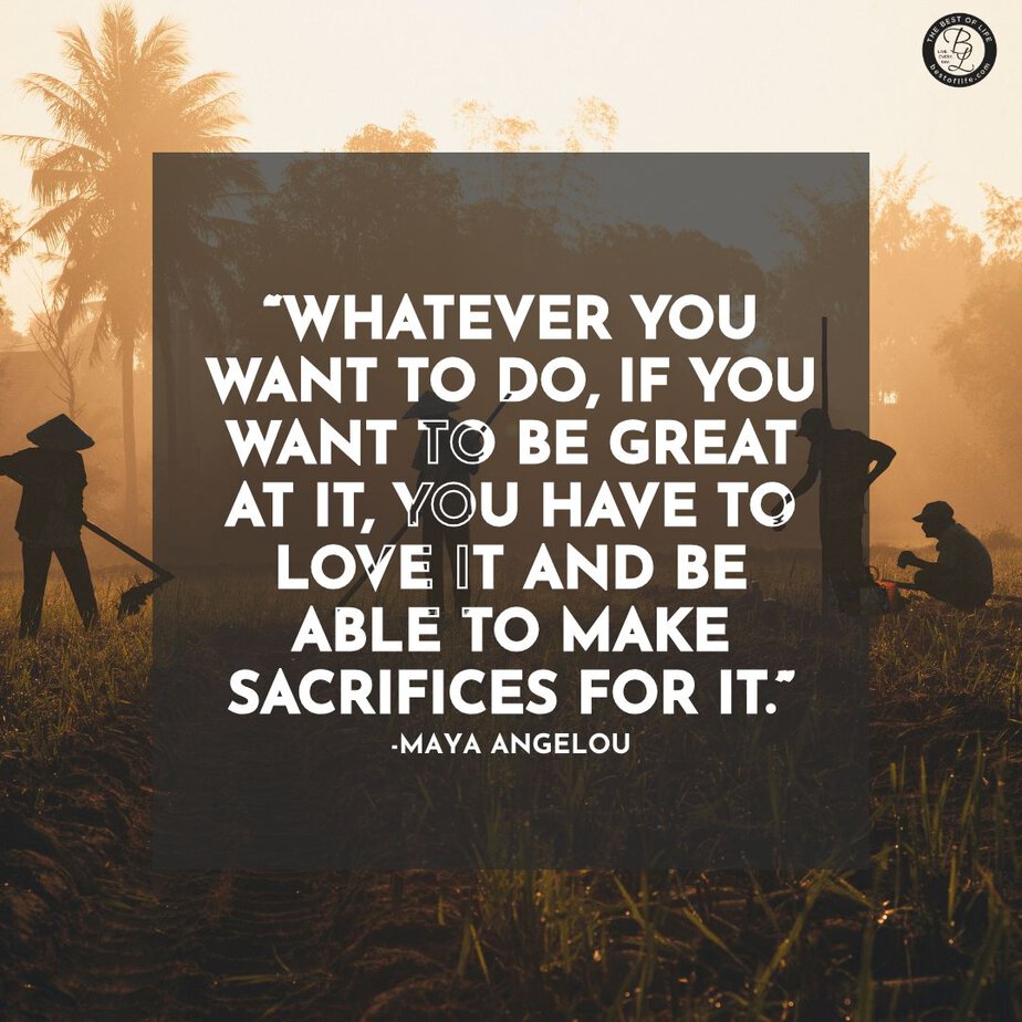 Labor Day Quotes “Whatever you want to do, if you want to be great at it, you have to love it and be able to make sacrifices for it.” -Maya Angelou