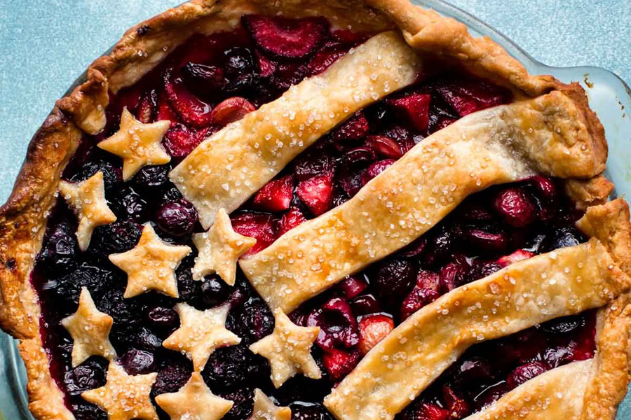 Red White and Blue Desserts Close Up of a American Flag Pie