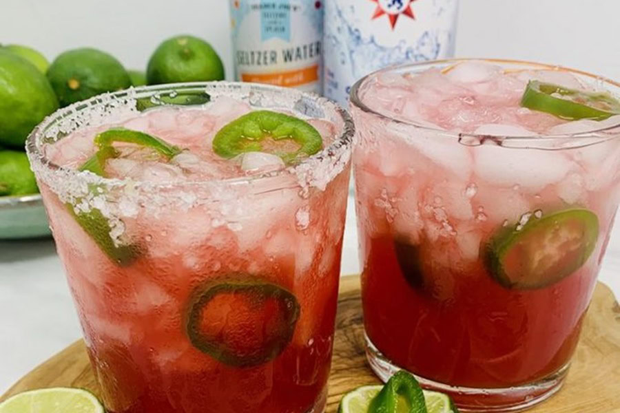 Red White and Blue Drink Recipes with Alcohol Two Easy Spicy Margarita Recipe on the Rocks Garnished with Jalapeno Slices