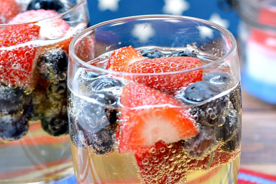 Red White and Blue Drinks Red White and Blue Kid Sangria in Small Glasses