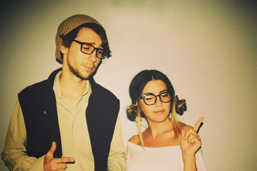 DIY Couple Halloween Costume Ideas a Man Dressed as a Hipster Version of Han Solo and a Woman Dressed as a Hipster Version of Princess Leia