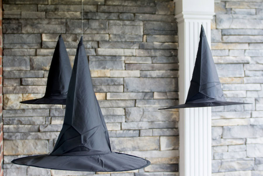 Halloween Decorations for a Spooky Party How to Hang Floating Witch Hats Hanging From a Porch