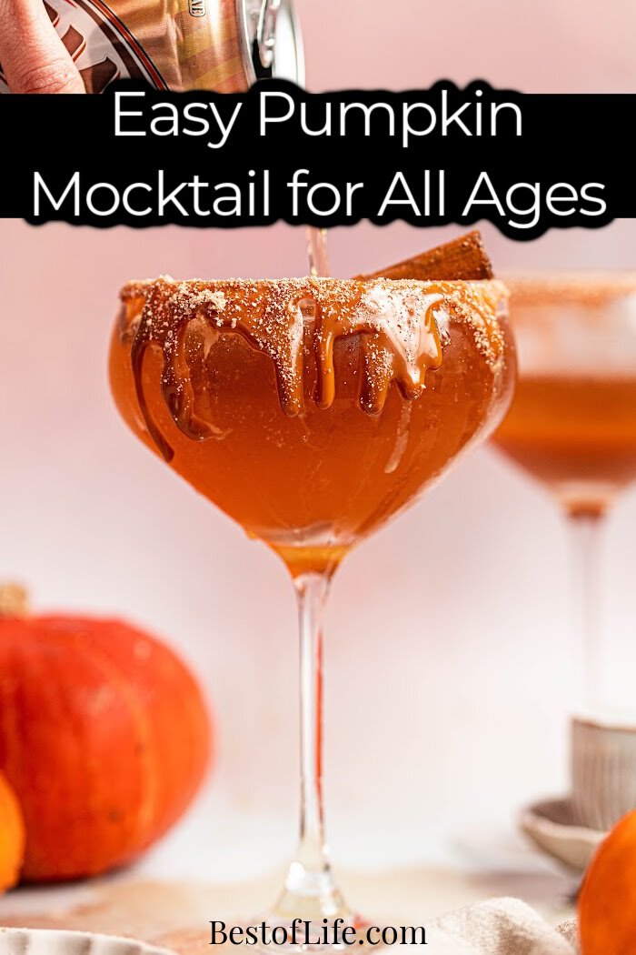 Use this easy pumpkin spice mocktail recipe as a holiday party drink for kids or as a virgin cocktail for adults who prefer non alcoholic drinks. via @thebestoflife